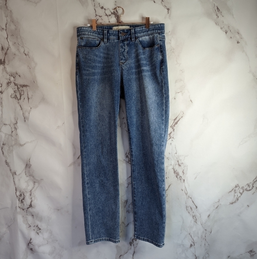 Soft Surroundings Ultimate Denim Straight High Rise Pull On Jeans Light Wash